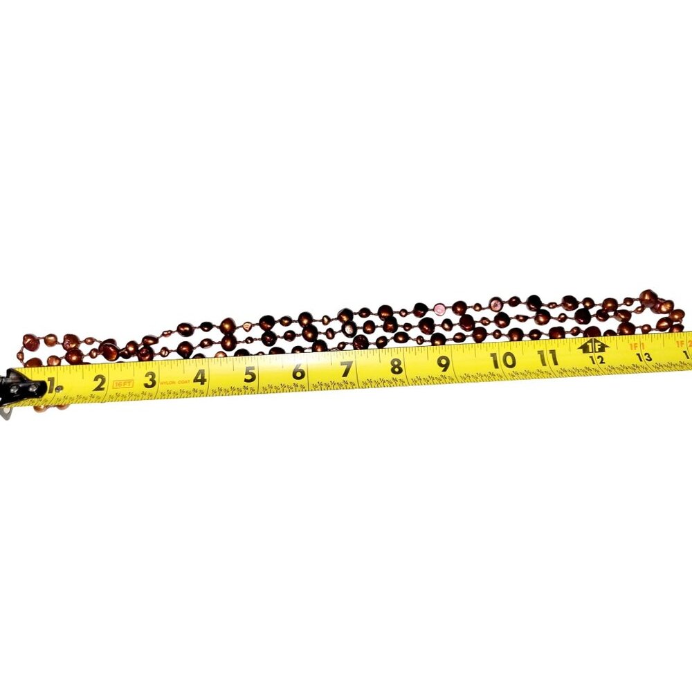42" Long Baroque Pearl Necklace Ardent Chocolate Brown Hand Knotted - Picture 4 of 5